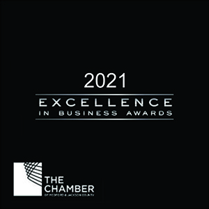 2021 Excellence in Business Awards logo from The Chamber of Commerce.