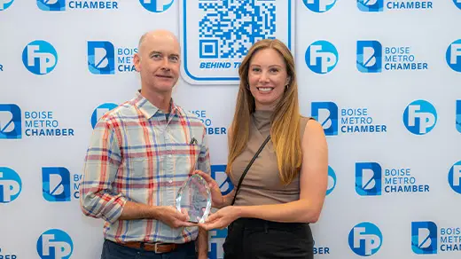 A photo of Sorren team members accepting the Financial Services Industry Excellence Award from Boise Metro Chamber.