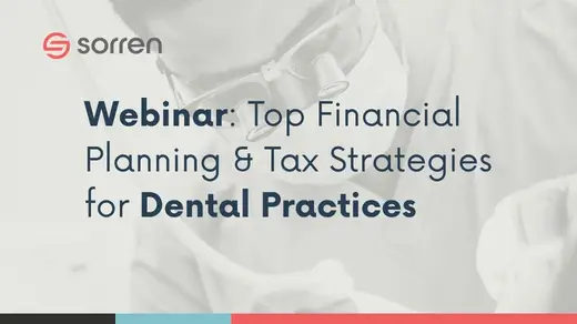 A dentist on the black and white background for a webinar titled "Top Financial Planning & Tax Strategies for Dental Practices."